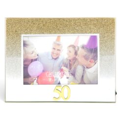 50th Birthday Gold Glitter Glass Frame