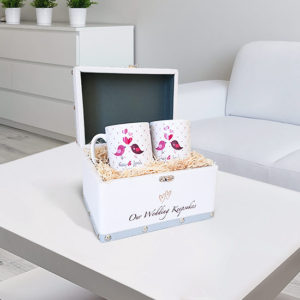 Our Wedding Keepsake Box With Personalised Love Birds Mugs