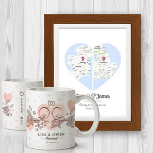 2 hearts map wedding gift set 3