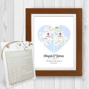 2 hearts map wedding gift set 4