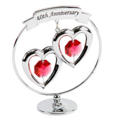 40th Anniversary Crystocraft Chrome Circle Ring with 2 Hearts