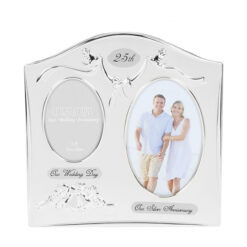 2 Tone Silver Plated Double Photo Frame - 25th Anniversary