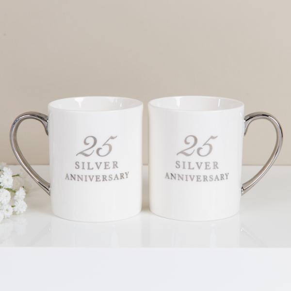 Amore Set of 2 Bone China Mugs - 25th Anniversary