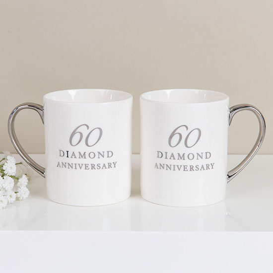 Amore Set of 2 Bone China Mugs – 60th Anniversary