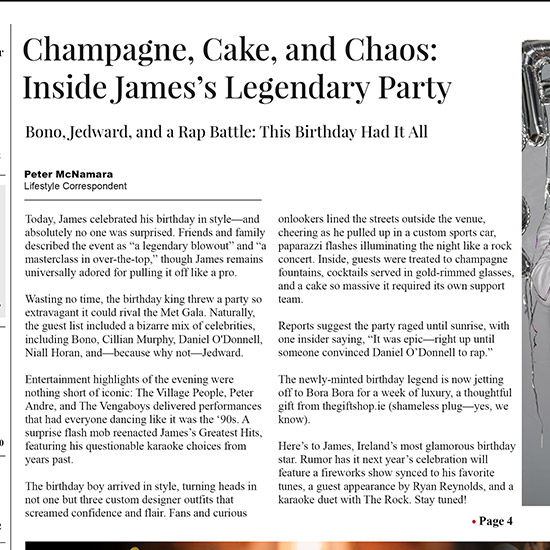 Spoof Daily News Cover Birthday Edition (For Him)