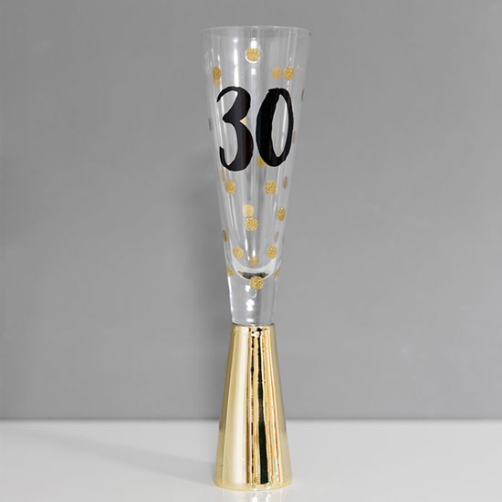 30th Prosecco Glass With Metallic Gold