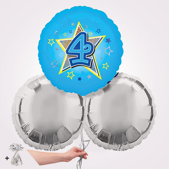 4th Birthday Blue Stars Foil Balloon Bouquet