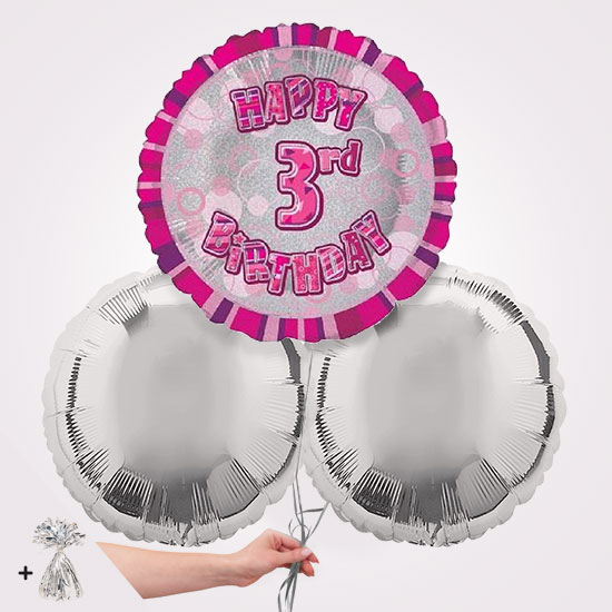 Age 3 Pink Glitz Foil Balloon Bouquet