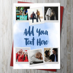 6 Photo Upload Card With Your Own Message & Captions (BLUE)