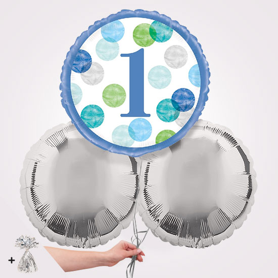 Blue Dots 1st Birthday Foil Balloon Bouquet