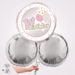 Silver Girls 1st Birthday Foil Balloon Bouquet