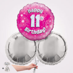 11th Happy Birthday Pink Foil Balloon Bouquet