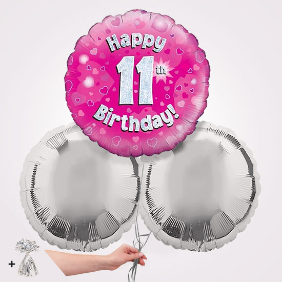 11th Happy Birthday Pink Foil Balloon Bouquet