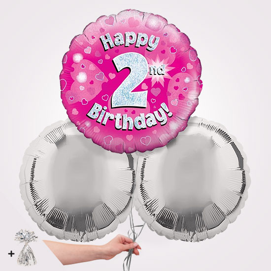 Happy 2nd Birthday Pink Foil Balloon Bouquet