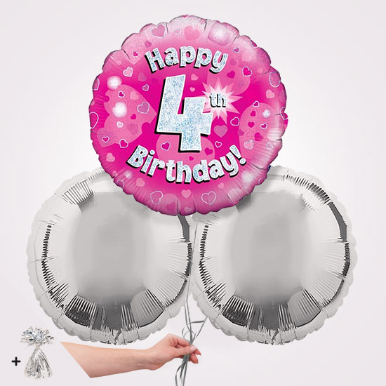 4th Happy Birthday Pink Foil Balloon Bouquet