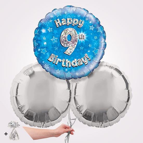 9th Happy Birthday Blue Foil Balloon Bouquet