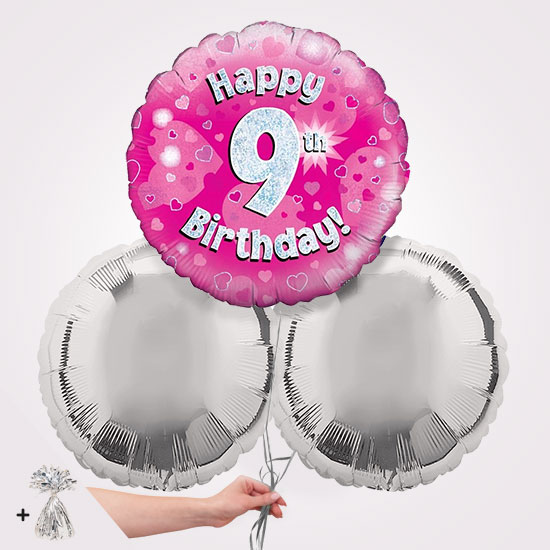 9th Happy Birthday Pink Foil Balloon Bouquet
