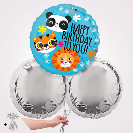 Lion, Tiger & Panda Birthday Foil Balloon Bouquet