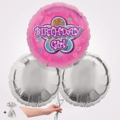 Pink Flowers Birthday Girl Foil Balloon Bouquet