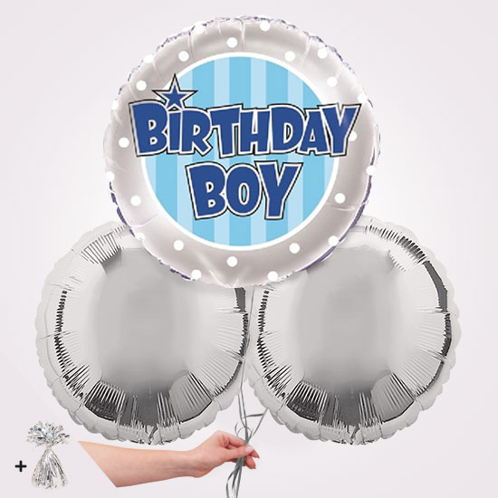 Blue Stripe Birthday Foil Balloon Bouquet