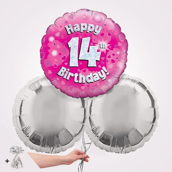 14th Happy Birthday Pink Foil Balloon Bouquet