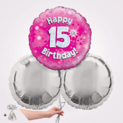 15th Happy Birthday Pink Foil Balloon Bouquet