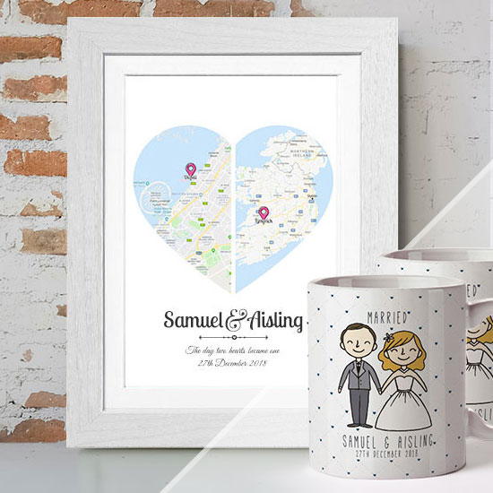 2 Hearts Map Wedding Gift Set 1