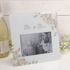 Amore Mr and Mrs Pale Grey Gold Floral Frame