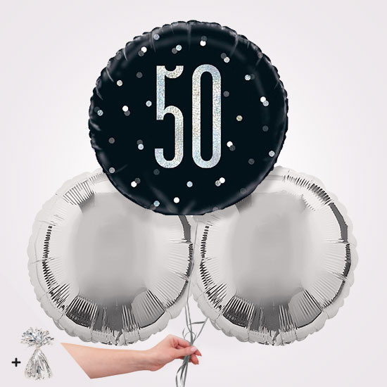 50th Black Glitz Foil Balloon Bouquet