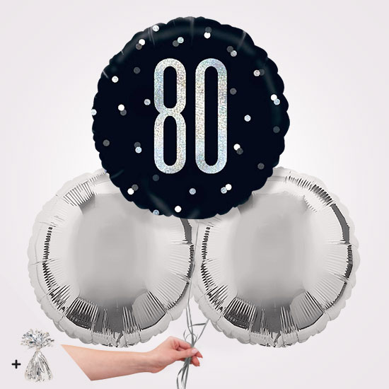 80th Black Glitz Foil Balloon Bouquet