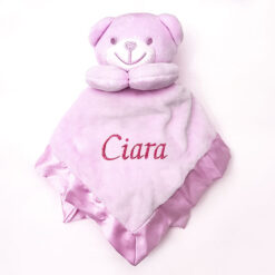 Personalised Pink Satin & Fleece Teddy Comforter