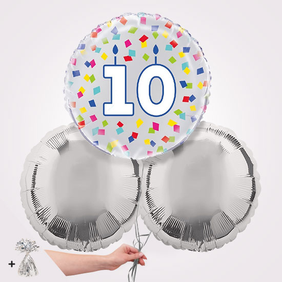 10th Happy Birthday Rainbow Confetti Foil Balloon Bouquet