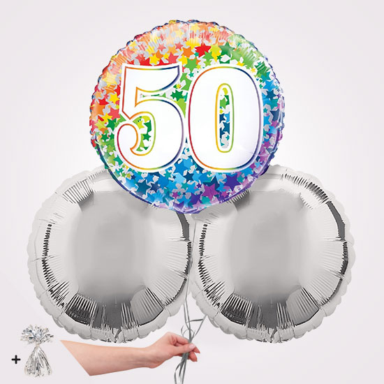50th Happy Birthday Rainbow Stars Foil Balloon Bouquet