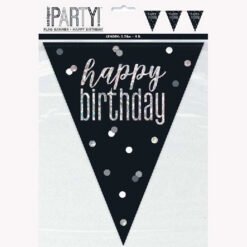 9FT Glitz Black Happy Birthday Flag Banner
