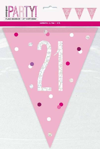 9FT Glitz Pink 21st Flag Banner