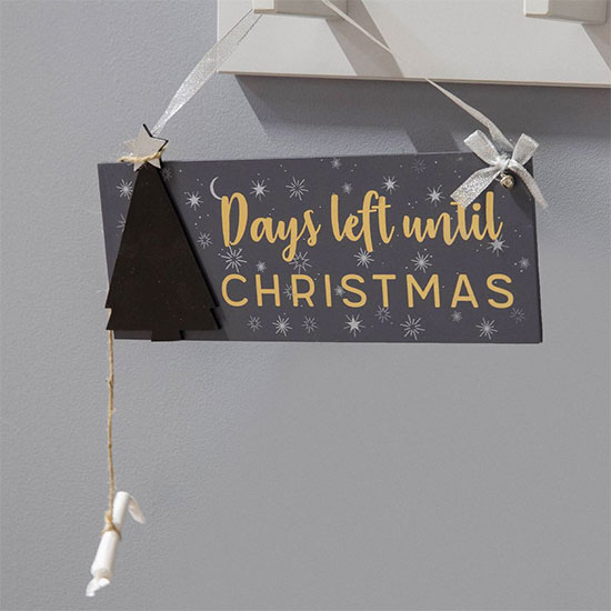 Grey & Gold Christmas Countdown Hanging Plaque
