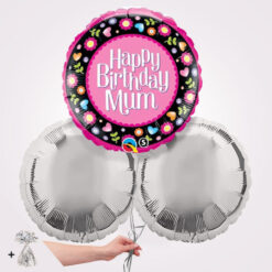 Happy Birthday Mum Round Floral Foil Balloon Bouquet