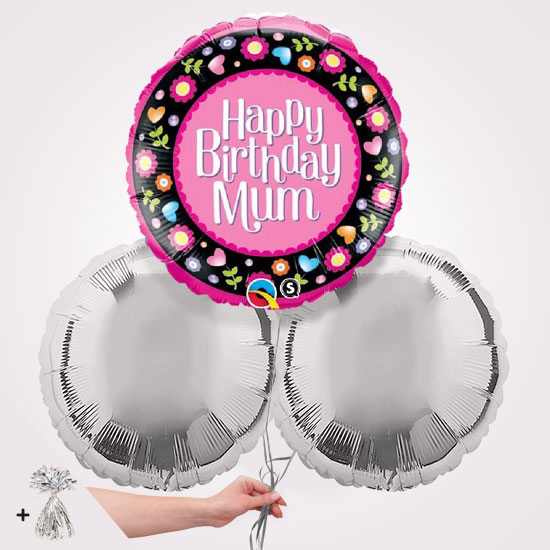 Happy Birthday Mum Round Floral Foil Balloon Bouquet