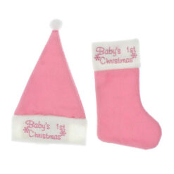 Pink & White Baby's First Christmas Hat & Stocking Gift Set
