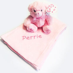 Pink Plush Princess Teddy & Personalised Embossed Baby Fleece Blanket