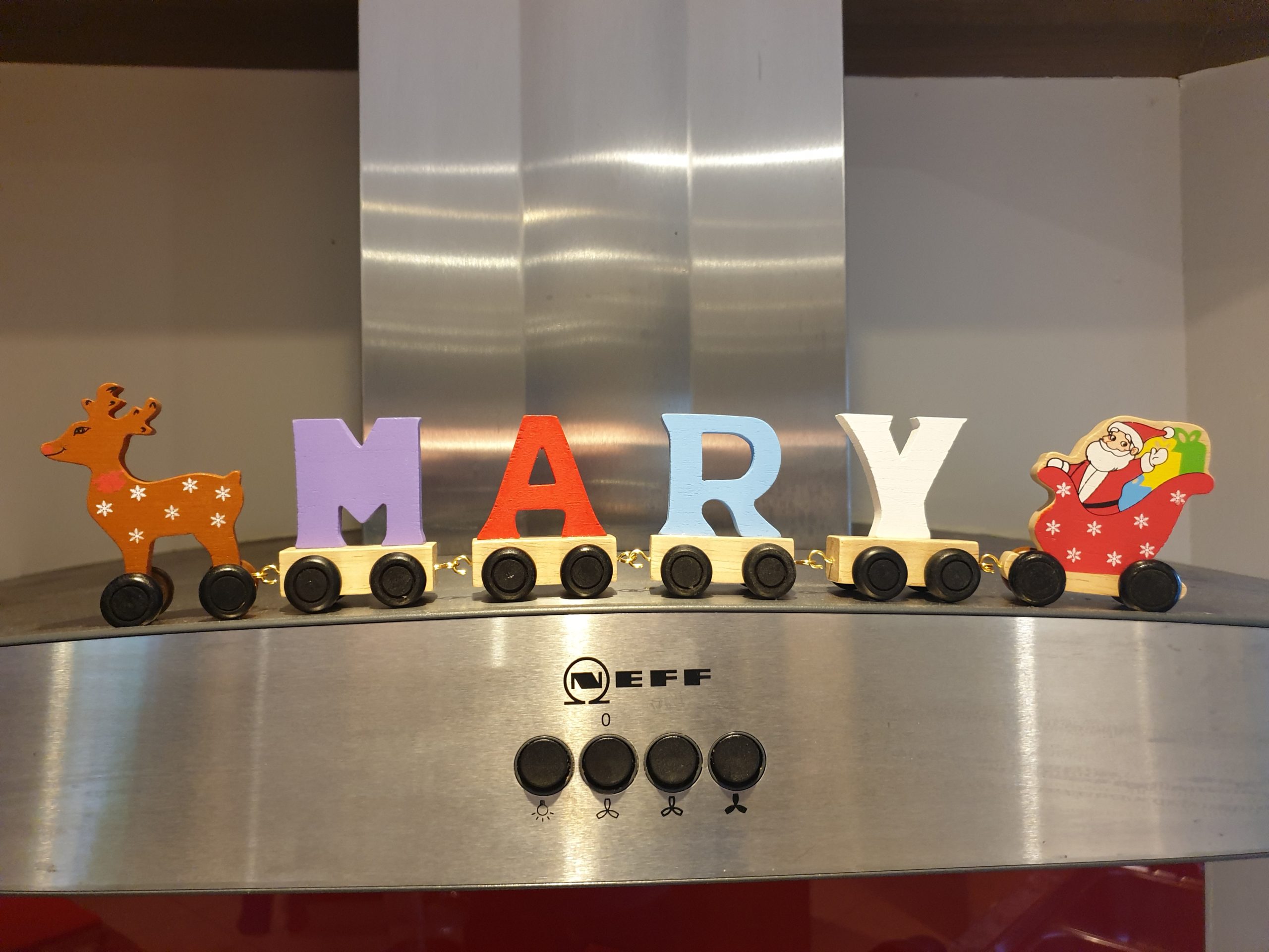 Reindeer and Santa Sleigh Personalised Wooden Train