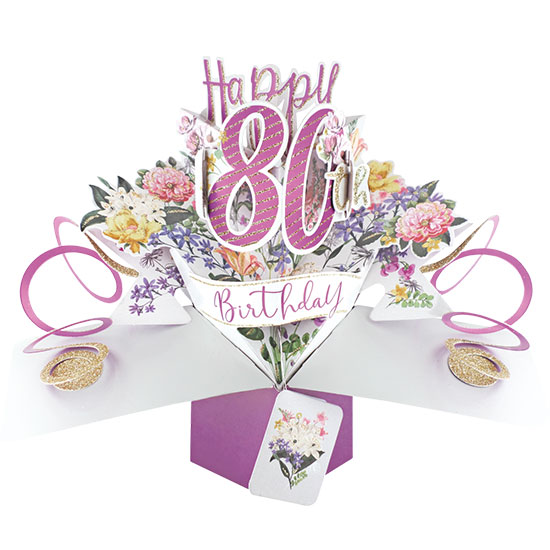 80th Birthday Pop Up Card (Flowers)