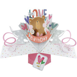 Happy Birthday Pop Up Card (Bear & Birdie with Hearts)