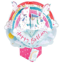 Happy Birthday Pop Up Card (Rainbow With Unicorns)