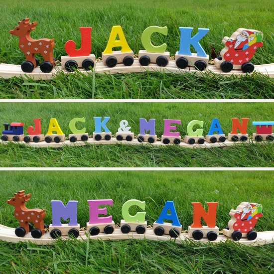 Reindeer and Santa Sleigh Personalised Wooden Train