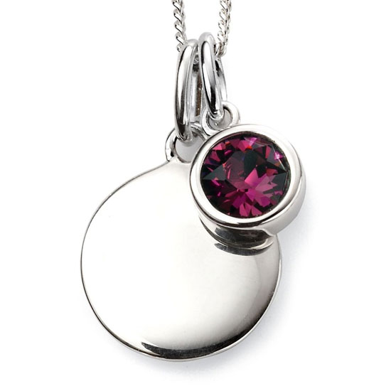 February Birthstone and engravable disc necklace
