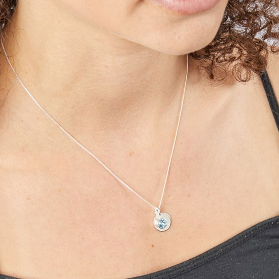 March Birthstone and engravable disc necklace