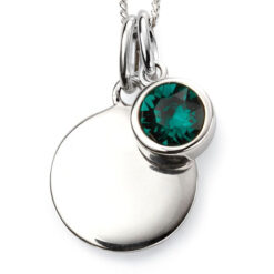 May Birthstone and engravable disc necklace