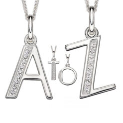 Art Deco Initial A-Z Pendants With Sliver Diamond Cut Curb Chain