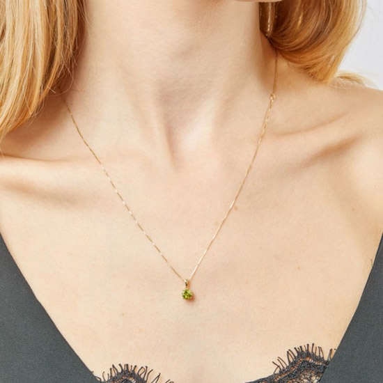 August Birthstone - Green Peridot Stone set into 9ct yellow gold with chain